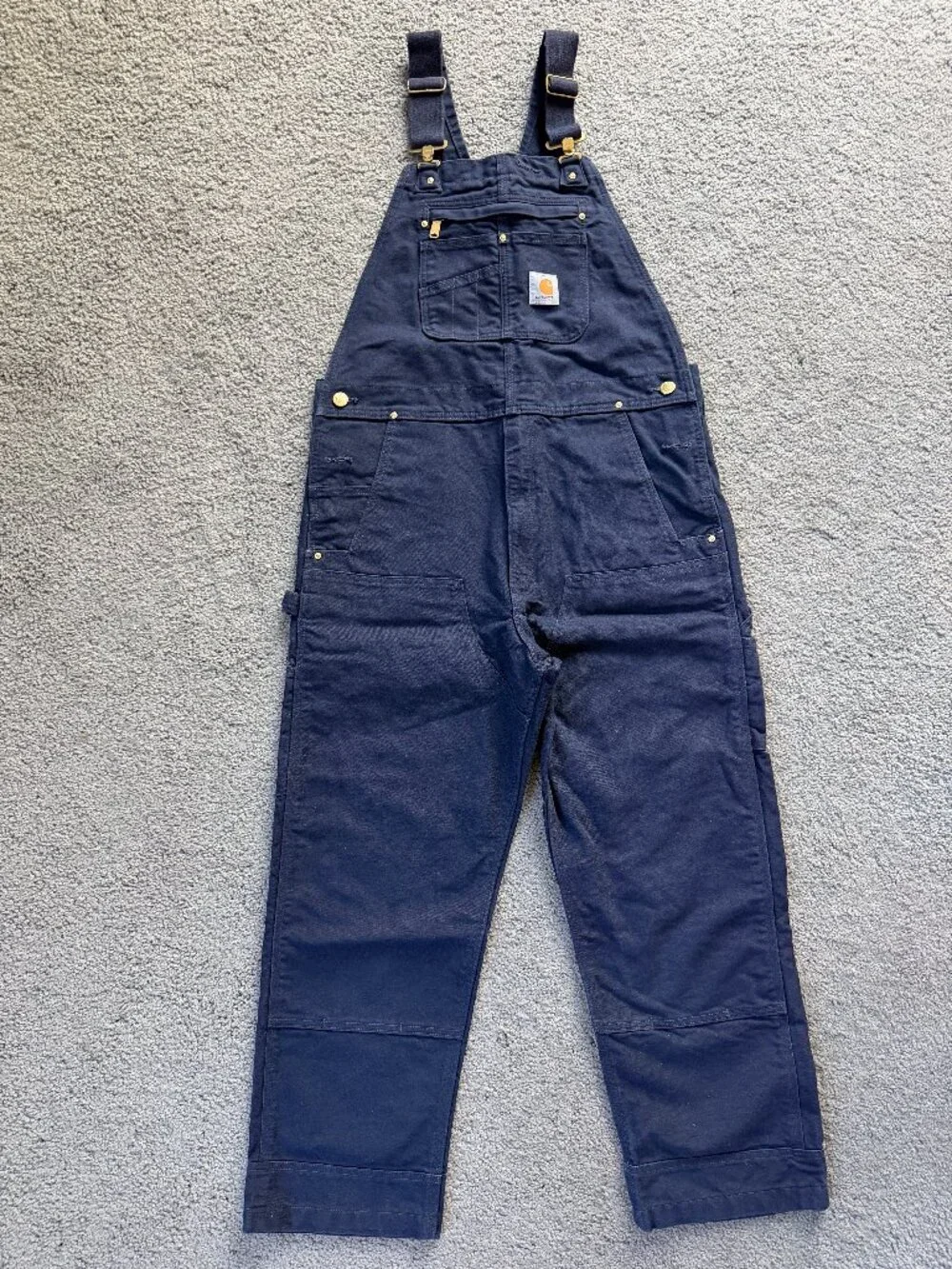 Carhartt R01-M Navy Blue Duck Bib Overalls in Men's Size 36x30 - Excel. Like New